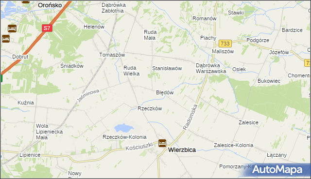 mapa Błędów gmina Wierzbica, Błędów gmina Wierzbica na mapie Targeo
