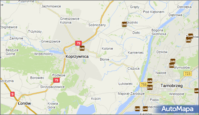 mapa Błonie gmina Koprzywnica, Błonie gmina Koprzywnica na mapie Targeo