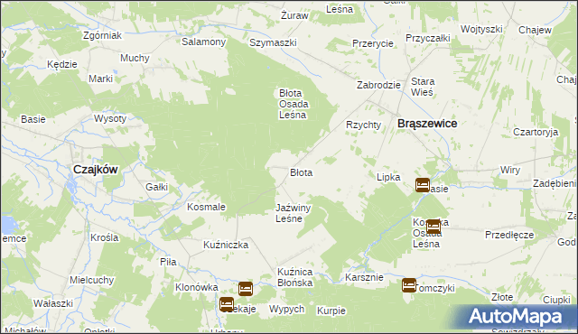 mapa Błota gmina Brąszewice, Błota gmina Brąszewice na mapie Targeo