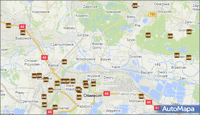 mapa Bobrek gmina Chełmek, Bobrek gmina Chełmek na mapie Targeo