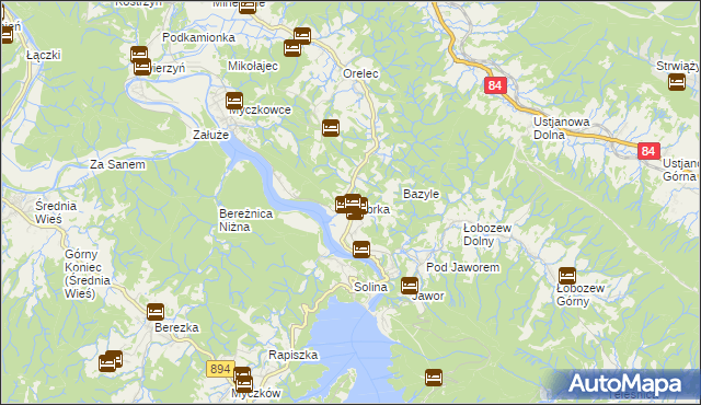 mapa Bóbrka gmina Solina, Bóbrka gmina Solina na mapie Targeo