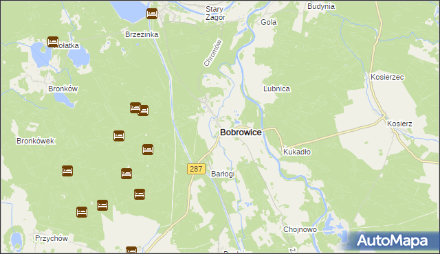 mapa Bobrowice powiat krośnieński, Bobrowice powiat krośnieński na mapie Targeo