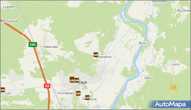 mapa Bobrowniki gmina Otyń, Bobrowniki gmina Otyń na mapie Targeo