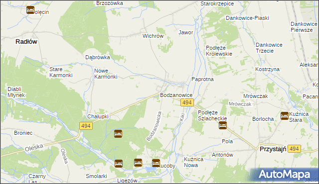 mapa Bodzanowice, Bodzanowice na mapie Targeo