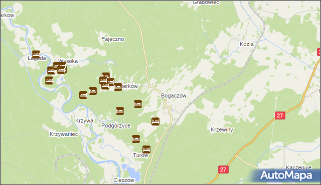 mapa Bogaczów gmina Nowogród Bobrzański, Bogaczów gmina Nowogród Bobrzański na mapie Targeo