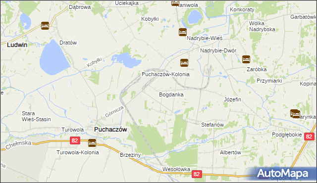 mapa Bogdanka gmina Puchaczów, Bogdanka gmina Puchaczów na mapie Targeo