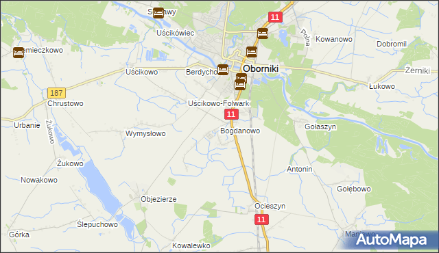mapa Bogdanowo gmina Oborniki, Bogdanowo gmina Oborniki na mapie Targeo