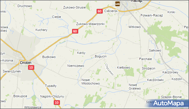 mapa Bogucin gmina Raciąż, Bogucin gmina Raciąż na mapie Targeo