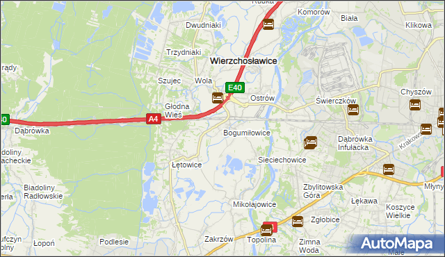 mapa Bogumiłowice gmina Wierzchosławice, Bogumiłowice gmina Wierzchosławice na mapie Targeo