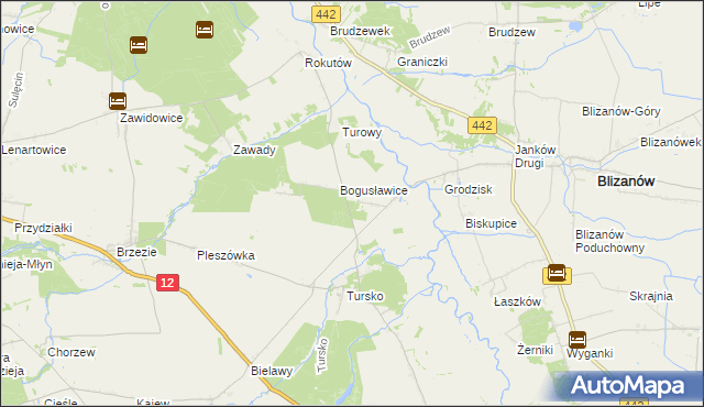 mapa Bogusław gmina Gołuchów, Bogusław gmina Gołuchów na mapie Targeo
