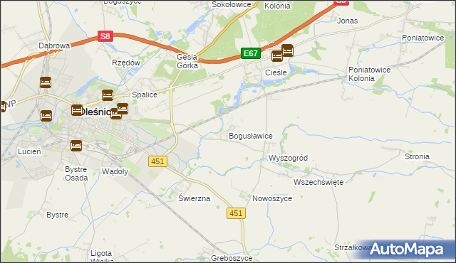 mapa Bogusławice gmina Oleśnica, Bogusławice gmina Oleśnica na mapie Targeo