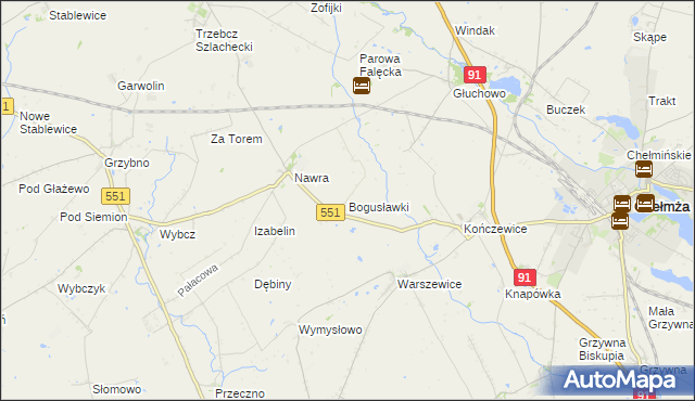 mapa Bogusławki gmina Chełmża, Bogusławki gmina Chełmża na mapie Targeo