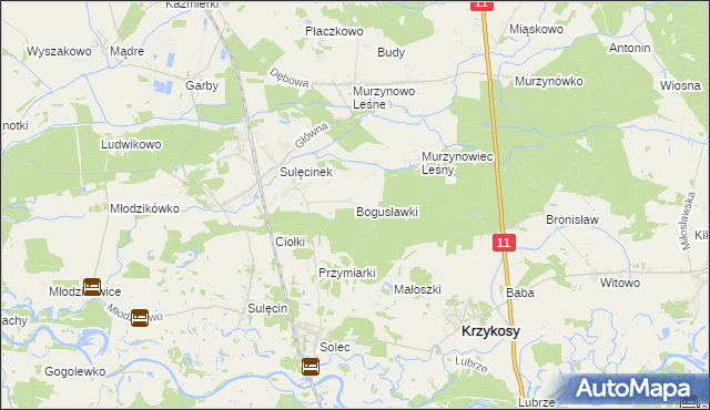 mapa Bogusławki gmina Krzykosy, Bogusławki gmina Krzykosy na mapie Targeo