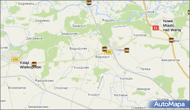 mapa Boguszyn gmina Nowe Miasto nad Wartą, Boguszyn gmina Nowe Miasto nad Wartą na mapie Targeo