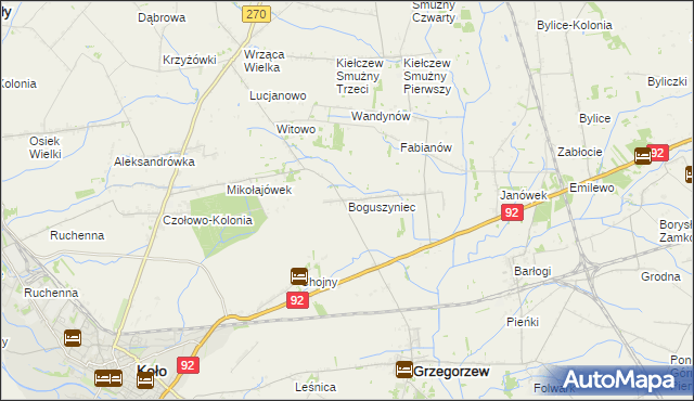 mapa Boguszyniec gmina Grzegorzew, Boguszyniec gmina Grzegorzew na mapie Targeo
