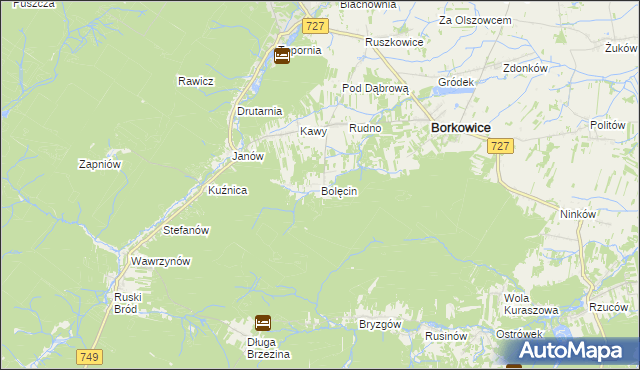 mapa Bolęcin gmina Borkowice, Bolęcin gmina Borkowice na mapie Targeo