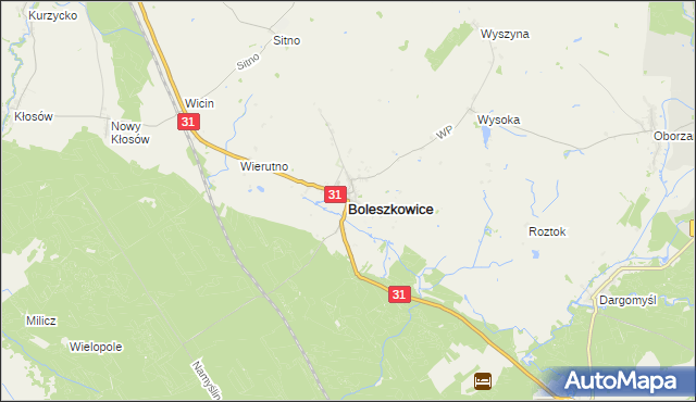 mapa Boleszkowice powiat myśliborski, Boleszkowice powiat myśliborski na mapie Targeo