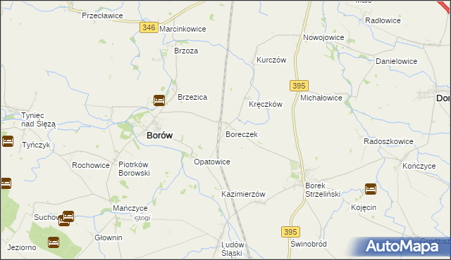 mapa Boreczek gmina Borów, Boreczek gmina Borów na mapie Targeo