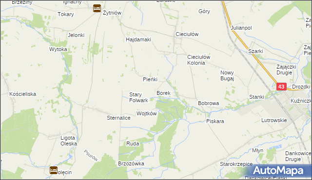 mapa Borek gmina Rudniki, Borek gmina Rudniki na mapie Targeo