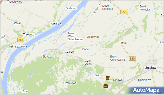 mapa Borki gmina Dąbrowa Chełmińska, Borki gmina Dąbrowa Chełmińska na mapie Targeo