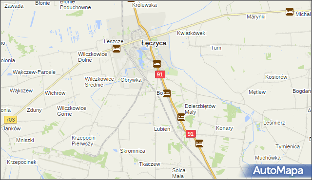 mapa Borki gmina Łęczyca, Borki gmina Łęczyca na mapie Targeo