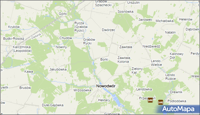 mapa Borki gmina Nowodwór, Borki gmina Nowodwór na mapie Targeo