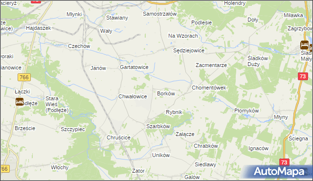mapa Borków gmina Pińczów, Borków gmina Pińczów na mapie Targeo