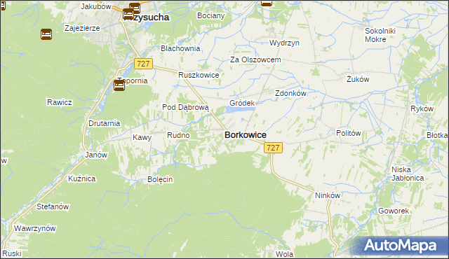 mapa Borkowice powiat przysuski, Borkowice powiat przysuski na mapie Targeo