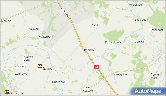 mapa Borkowo gmina Kolno, Borkowo gmina Kolno na mapie Targeo