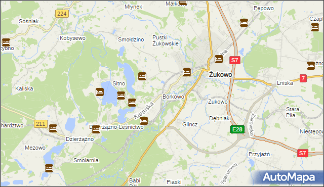 mapa Borkowo gmina Żukowo, Borkowo gmina Żukowo na mapie Targeo