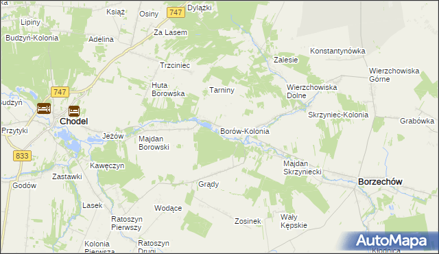 mapa Borów-Kolonia gmina Chodel, Borów-Kolonia gmina Chodel na mapie Targeo