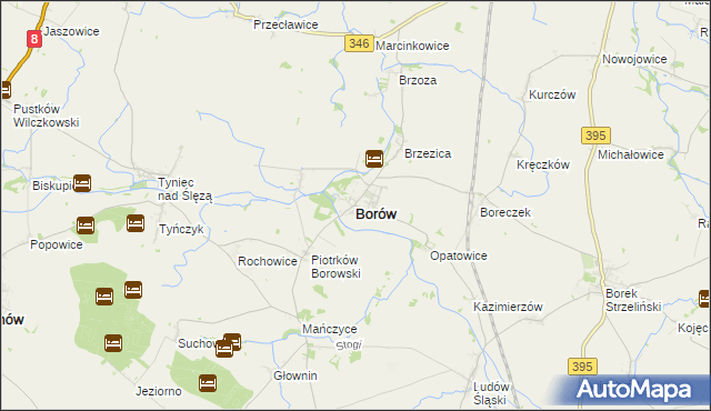 mapa Borów powiat strzeliński, Borów powiat strzeliński na mapie Targeo