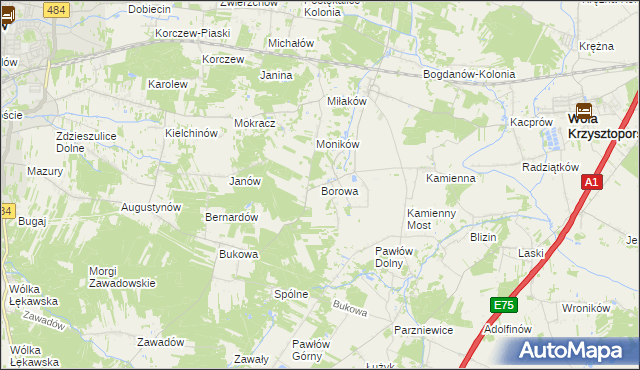 mapa Borowa gmina Wola Krzysztoporska, Borowa gmina Wola Krzysztoporska na mapie Targeo