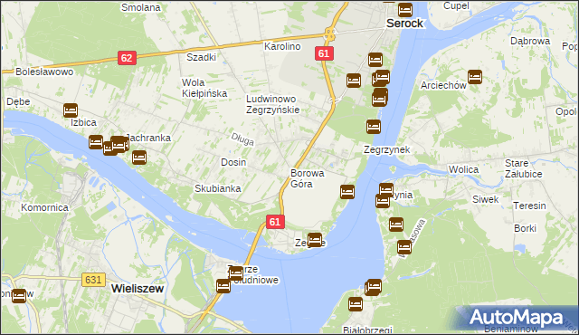 mapa Borowa Góra gmina Serock, Borowa Góra gmina Serock na mapie Targeo