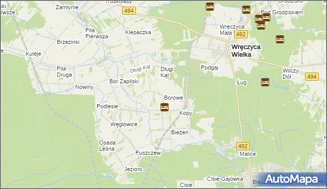 mapa Borowe gmina Wręczyca Wielka, Borowe gmina Wręczyca Wielka na mapie Targeo