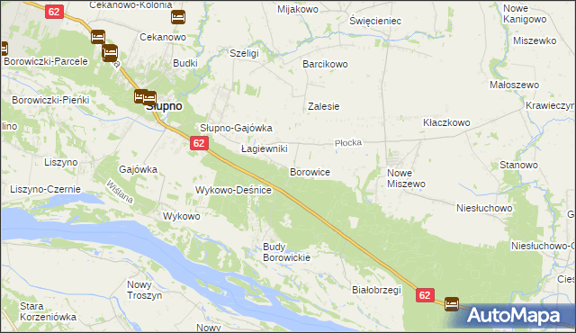 mapa Borowice gmina Bodzanów, Borowice gmina Bodzanów na mapie Targeo