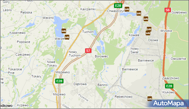 mapa Borowiec gmina Żukowo, Borowiec gmina Żukowo na mapie Targeo