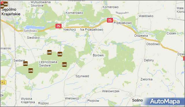 mapa Borówki gmina Sośno, Borówki gmina Sośno na mapie Targeo