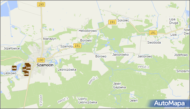 mapa Borowo gmina Szamocin, Borowo gmina Szamocin na mapie Targeo