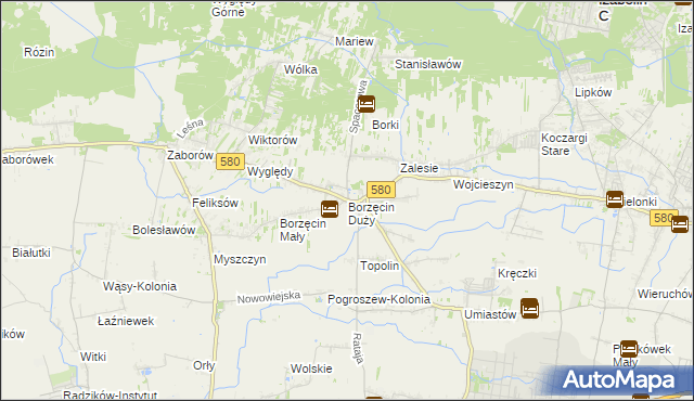 mapa Borzęcin Duży, Borzęcin Duży na mapie Targeo