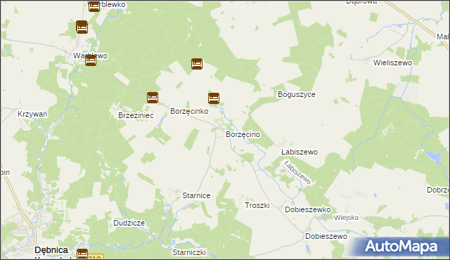 mapa Borzęcino gmina Dębnica Kaszubska, Borzęcino gmina Dębnica Kaszubska na mapie Targeo