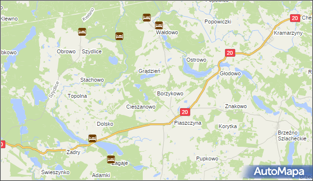 mapa Borzykowo gmina Miastko, Borzykowo gmina Miastko na mapie Targeo