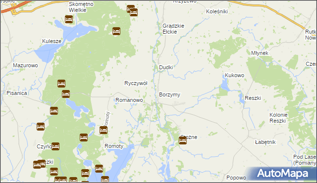 mapa Borzymy gmina Kalinowo, Borzymy gmina Kalinowo na mapie Targeo