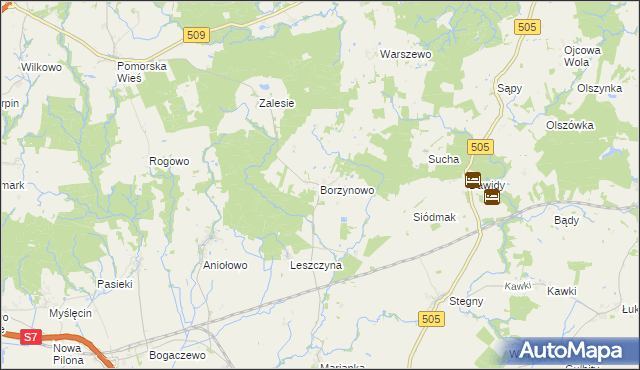 mapa Borzynowo gmina Pasłęk, Borzynowo gmina Pasłęk na mapie Targeo