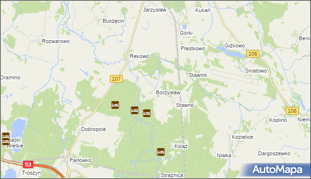 mapa Borzysław gmina Kamień Pomorski, Borzysław gmina Kamień Pomorski na mapie Targeo