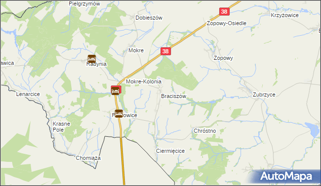 mapa Braciszów, Braciszów na mapie Targeo