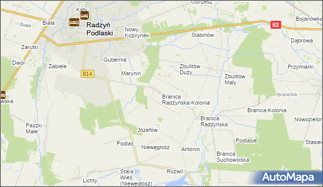 mapa Branica Radzyńska-Kolonia, Branica Radzyńska-Kolonia na mapie Targeo