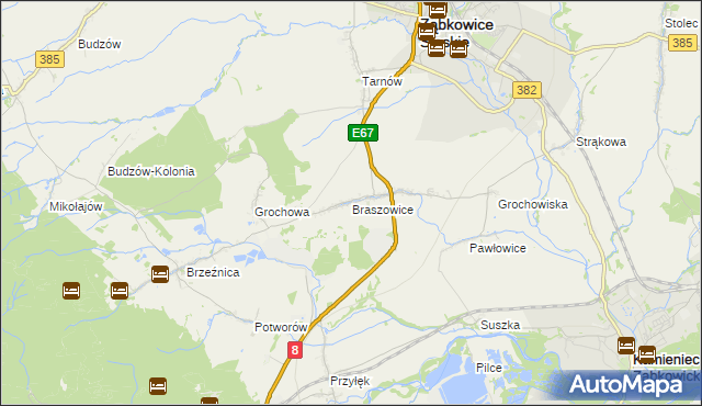 mapa Braszowice, Braszowice na mapie Targeo