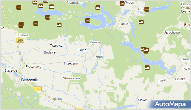 mapa Breń gmina Bierzwnik, Breń gmina Bierzwnik na mapie Targeo