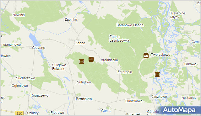 mapa Brodniczka gmina Brodnica, Brodniczka gmina Brodnica na mapie Targeo